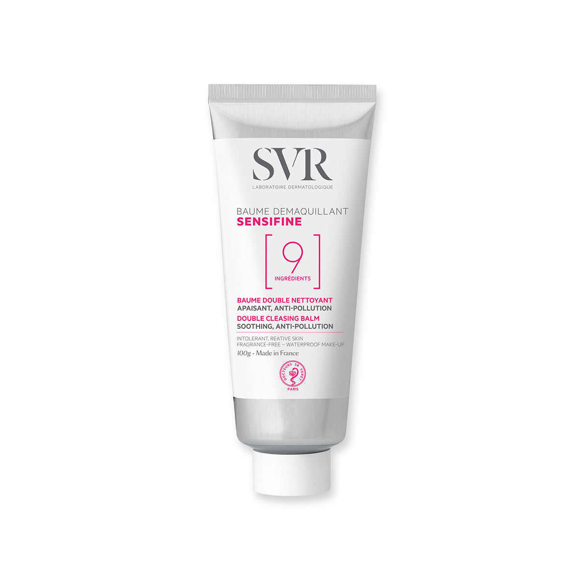 SVR SENSIFINE Reinigungsbalsam in einer weißen 100g Tube mit silbernem Verschluss und minimalistischem Design.